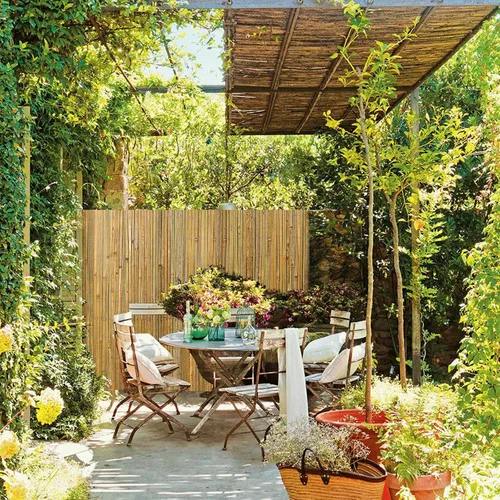 Vista 5 de Rejilla de Listones de Bambú Natural, Panel de Valla de Bambú de 4 Pies x 13 Pies para Valla de Privacidad de Jardín para Interior o Exterior
