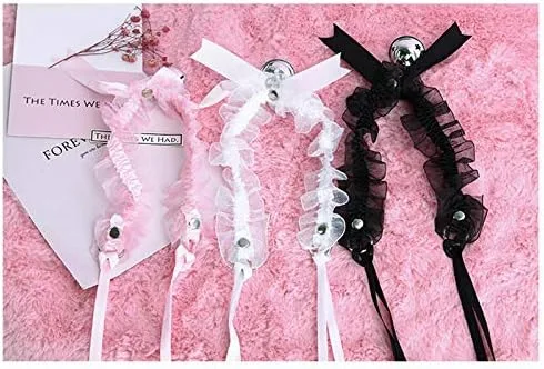 Vista 2 de Pingyongchang - Gargantilla de encaje ajustable con campana, estilo gótico, collar para mujeres y niñas, extraíble para cosplay