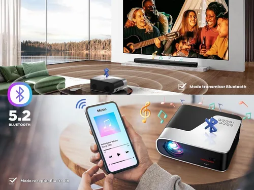 Vista 5 de [Auto Focus/Auto Keystone] Proyector inteligente con WiFi y Bluetooth, Dolby Audio, DBPOWER Native 1080p Projector, proyector de película 600ANSI