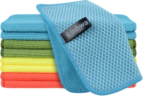 Vista 9 de KinHwa Paños de cocina para platos, paños de microfibra absorbentes de secado rápido, trapos de cocina con lado de limpieza de poliéster, ideal