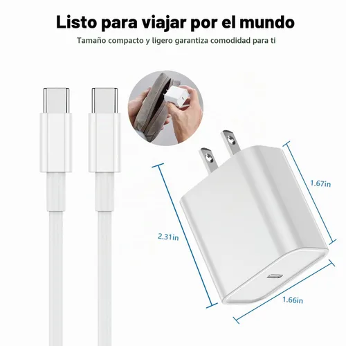 Vista 7 de Cargador para iPhone 17 16 15 de carga rápida, paquete de 2 bloques de cargador de pared tipo C con cable USB C a C de carga rápida de 1 metro