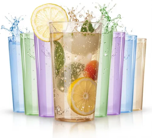 Vista 13 de Liacere Juego de Vasos de Beber Coloridos Set de 8 - Vasos de Plástico Highball de 17oz y Vasos de Plástico para Cóctel de 14oz, Vasos de Agua