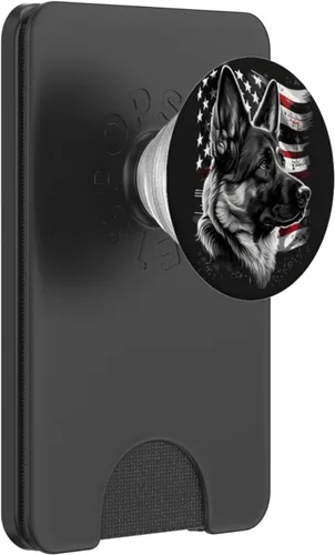 Vista 7 de PopSockets de perro pastor alemán con la bandera americana, estilo vintage, patriótico, PopGrip intercambiable
