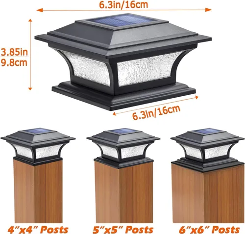 Vista 4 de SIEDiNLAR Luces solares de poste de vidrio para exteriores, luz LED para cerca, 2 modos para postes de 4 x 4, 5 x 5, 6 x 6 pulgadas, decoración