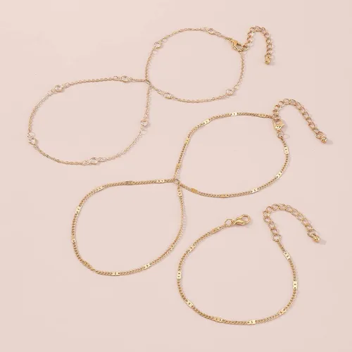 Vista 5 de Jumwrit Juego de pulseras de cadena de oro, pulsera de anillo de diamantes de imitación, cadena de mano, pulsera de anillo de dedo, cadena