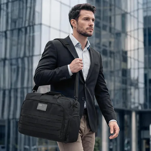 Vista 2 de S-ZONE Bolsa de mensajero táctica para hombre, bolsa de trabajo para Negro