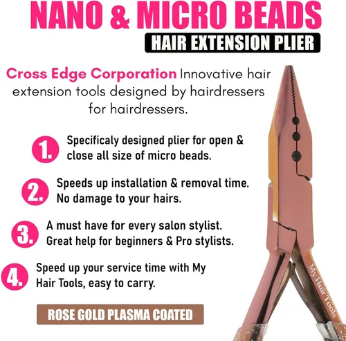 Vista 2 de Pro - Herramientas de extensión de cabello, mini 3 agujeros, microcuentas de silicona y nanoanillos, extensiones de cabello, alicates para abridor