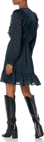 Vista 2 de Tommy Hilfiger Vestido de gasa de manga larga con cuello en V y volantes para mujer