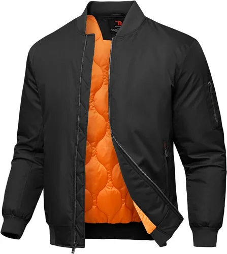 Vista 9 de Rdruko Chaquetas bomber para hombre, diseño de cebolla, acolchadas, cortavientos, con cremallera, 4 bolsillos, impermeables, de satén, para vuelo