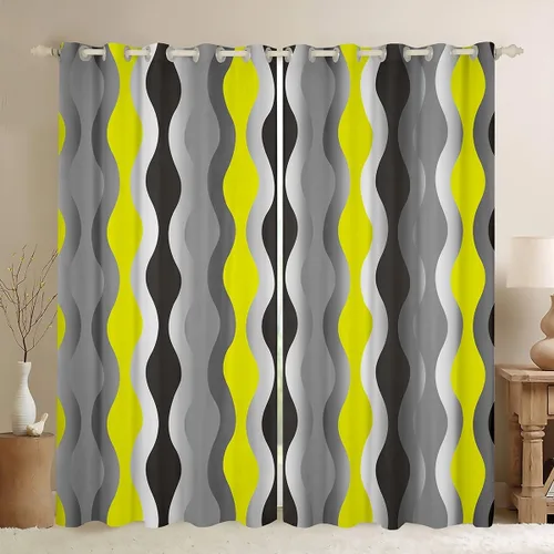 Vista 15 de Cortinas circulares geométricas para dormitorio, sala de estar, niñas, niños, retro, con ojales, cortinas de ventana con ojales, decoración