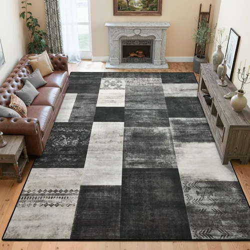 Vista 13 de Tepook Alfombras de área de 5 x 7 pies para sala de estar, alfombra geométrica grande moderna para dormitorio, alfombra de retazos lavable