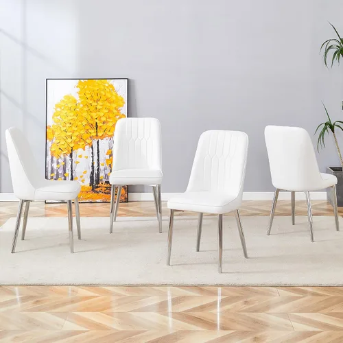 Vista 21 de Juego de 2 sillas de comedor modernas, color negro, sillas de cocina de piel sintética, sillas laterales tapizadas con patas de metal, sillas sin