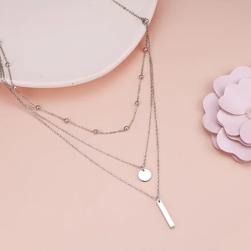 Vista 3 de DAOCHONG Collar con colgante de cadena larga triple multicapa de plata esterlina S925 para mujer