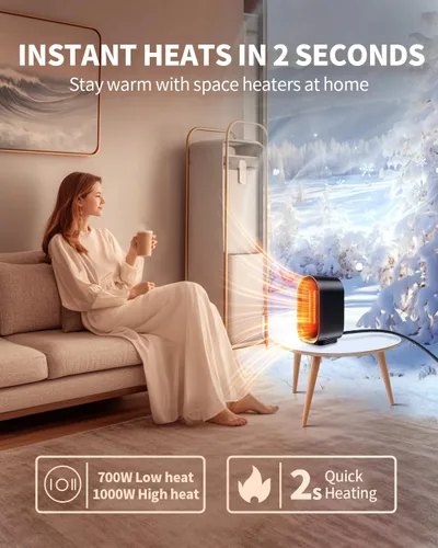 Vista 3 de Calentador de espacio, calentadores pequeños portátiles para uso en interiores, calentador eléctrico de escritorio con protección contra