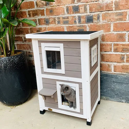 Vista 5 de Cat Villa Cat House Outdoor Double Floor Cat Villa Interior Cat Room Pet Litter Outdoor Cat House Cat House Cat Tower