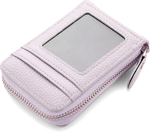 Vista 8 de RNIEGA Cartera pequeña para tarjetas de crédito, ligera, de cuero vegano, acordeón con cremallera, cartera para tarjetas de moda Rfid para mujer