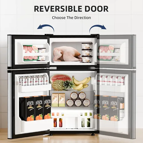 Vista 3 de Antarctic Star - Refrigerador compacto con congelador, mini refrigerador de 2 puertas, estante ajustable, termostato ajustable, para dormitorio