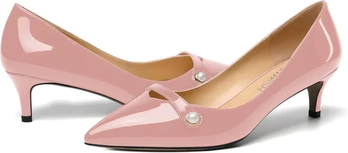 Vista 6 de ROSERWISH Zapatos de vestir de tacón bajo con patente para mujer, para fiesta, sexy, para fiesta, boda, patente, gatito, zapatos de vestir de 2