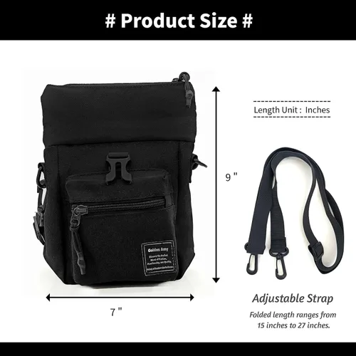 Vista 2 de Foldable Top Black Nylon Sling Bag with Back Mesh Pocket Versatile Crossbody Phone Pouch - Unisex Design