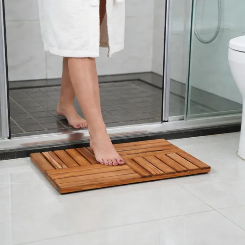 Vista 2 de Utoplike Tapete de baño de teca, tapetes de ducha de madera de 24 x 16