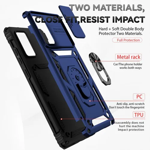 Vista 3 de Funda para Galaxy Note 20, Samsung Note 20 N981U con protector de pantalla de vidrio templado y cubierta para cámara deslizante, anillo magnético
