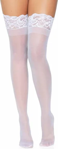 Vista 3 de Leg Avenue Muslo de elastano transparente para mujer con encaje de silicona Stay-Up
