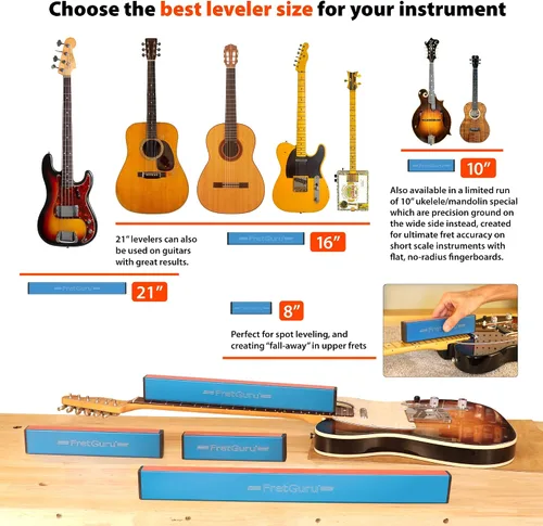 Vista 4 de FretGuru Haz de Lijado Nivelador de Trastes – (10" ~ 250mm) Archivo nivelador profesional para luthier de guitarra incluye papel de lija de 100