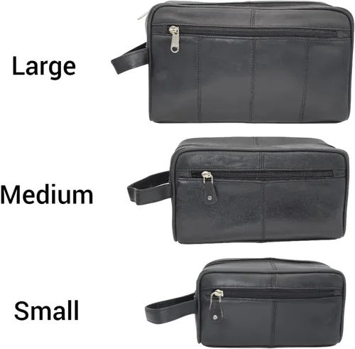 Vista 2 de MARSHAL Neceser de viaje de cuero genuino Dopp Kit organizador de viaje para hombres y mujeres, Negro -, Neceser