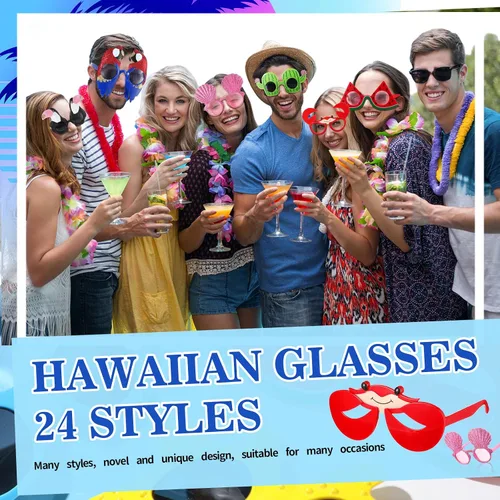 Vista 6 de Xuhal 36 gafas de sol Luau para fiesta, divertidas gafas hawaianas, gafas de sol tropicales divertidas, decoraciones de playa, recuerdos de fiesta