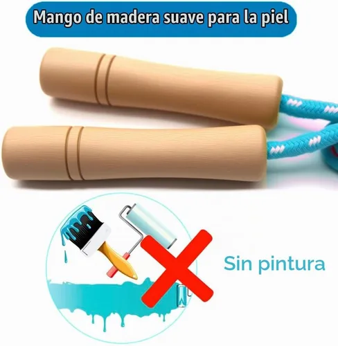 Vista 6 de Cuerda de saltar para niños – Mango de madera – Cuerda de saltar ajustable de algodón trenzado para niños pequeños fitness entrenamiento ejercicio