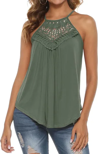Vista 2 de Bluetime - Camisetas sin mangas con cuello halter para mujer, de encaje, con tirantes delgados, para verano
