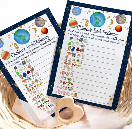 Vista 4 de Paper Clever Party Out of This World Baby Shower Games Boy - Divertidas actividades de baby shower para invitados, títulos de pictograma de libro
