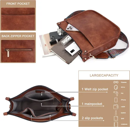 Vista 3 de HKCLUF Bolso cruzado para mujer, 2 piezas, de cuero, con 2 correas ajustables de leopardo, bolsa cruzada
