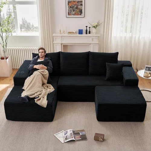 Vista 8 de Lakifun Sofá en Forma de L de 107" con Otomana, Seccional Modular Moderno Sofá Cómodo en Forma de U Nube, Asiento Profundo, Chaise Longue Cama