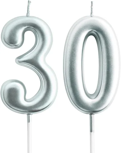 Vista 13 de Vela 60 para decoración de pasteles, vela de cumpleaños plateada de 2.76 pulgadas para fiesta de cumpleaños, decoración de aniversario de boda