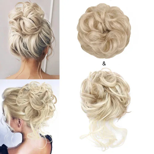 Vista 26 de KETHBE Moño desordenado, extensión de moños de pelo despeinado, banda elástica para el cabello, moño rizado para mujeres (negro)