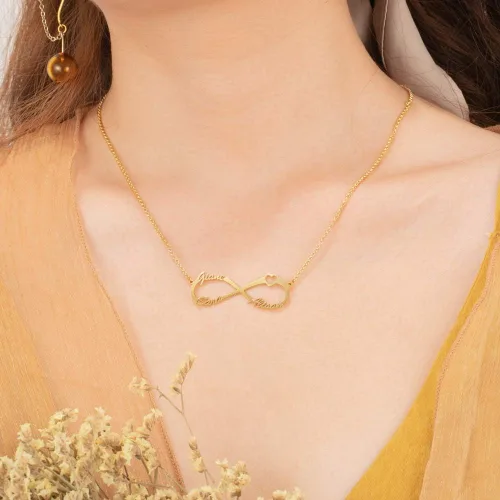 Vista 6 de Collar personalizado con nombre de 1 a 6 para mujer, diseño de infinito, para el día de la madre e hija.