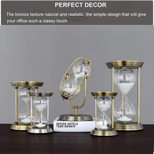 Vista 3 de SuLiao - Reloj de arena de latón metálico con temporizador de 5, 15, 30 y 60 minutos para decoración de oficina
