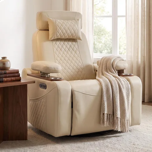Vista 10 de Silla reclinable giratoria eléctrica para sala de estar, marrón Camel marrón
