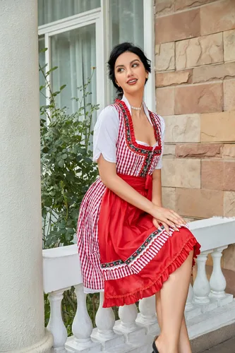 Vista 5 de KOJOOIN Women's Oktoberfest Dress 3 Pieces German Dirndl Dress Costumes for Bavarian Carnival Halloween-Big red