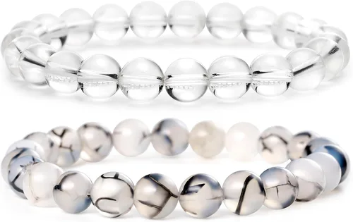 Vista 19 de Bivei - Pulsera elástica de cuentas redondas de cristales curativos semipreciosos naturales, hecha a mano, rellenadores de regalo para mujeres Ágata