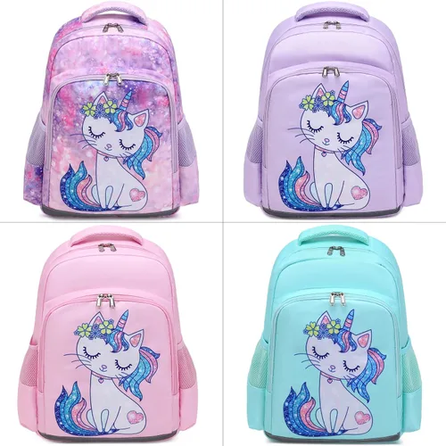 Vista 3 de JIANYA Mochila para niñas y niños, mochilas para libros, lindas y ligeras, *Gato azul claro, Mochila escolar para niña preescolar de jardín