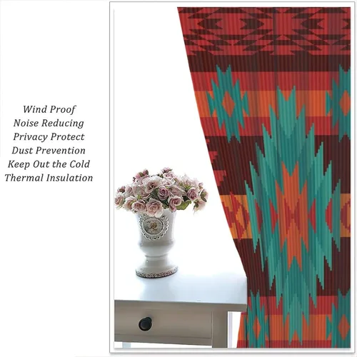 Vista 127 de Cortinas con patrón geométrico tribal, estilo suroeste, azteca, rústico, occidental, nativo americano, opacas, con bolsillo para barra, decoración
