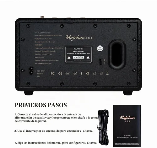 Vista 9 de Altavoz Bluetooth 5.4 de madera pico de 100 W, estéreo TWS vintage (negro) Retro style with bass & treble control, AUX & USB input; multiple
