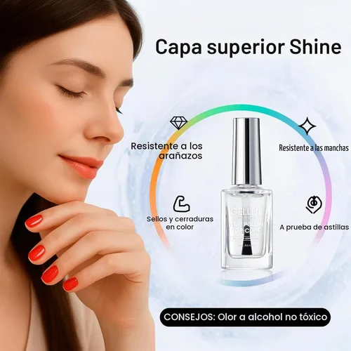 Vista 3 de GELLEN Esmalte de uñas transparente para capa final, esmalte de uñas brillante y regular, fórmula de calcio fortalece las uñas, secado rápido al