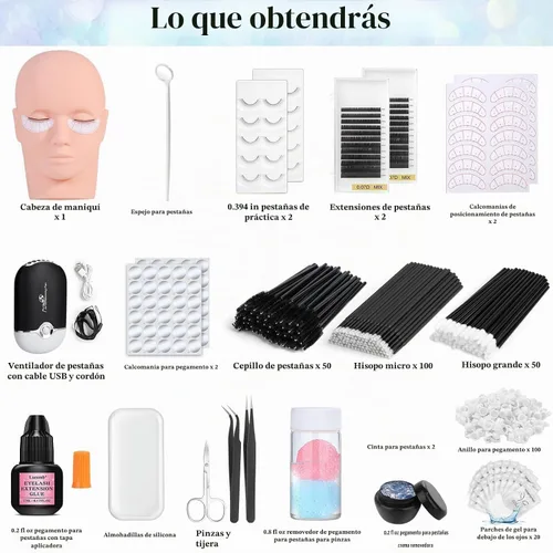 Vista 2 de Kit de extensión de pestañas Tetutor para principiantes, kit profesional de entrenamiento de pestañas