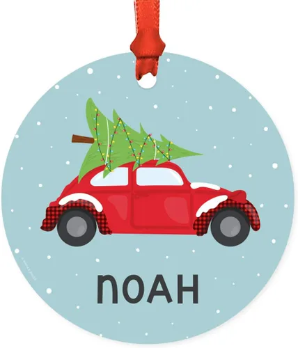 Vista 25 de Andaz Press Adorno de Navidad redondo personalizado de metal, hippie de los años 70 VW Aqua Bug, 1 paquete, decoraciones personalizadas