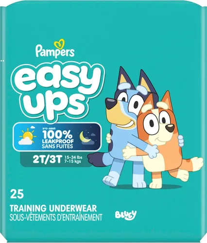 Vista 15 de Easy Ups - Pantalones de entrenamiento para niñas y niños, talla 4 (2T3T), 25 unidades, ropa interior de entrenamiento absorbente Bluey, hasta un