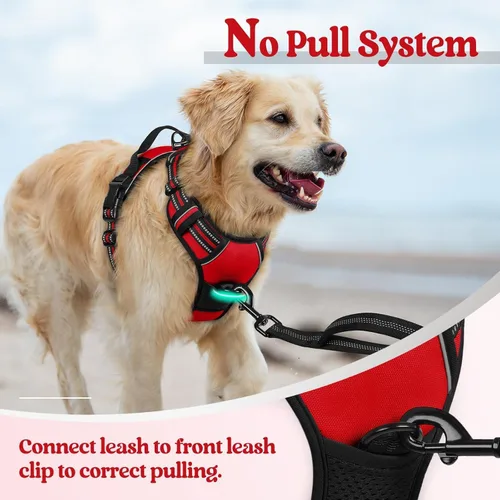 Vista 5 de Arnés para perro, arnés para mascotas sin tirones con 2 clips para correa, chaleco acolchado suave ajustable para perro, chaleco Oxford reflectante