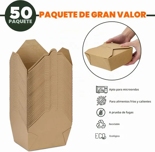 Vista 2 de Fit Meal Prep Paquete de 50 recipientes desechables de 48 onzas para llevar para microondas, cajas de papel kraft para llevar, contenedores